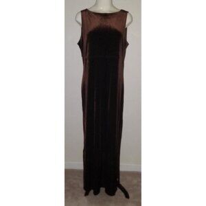 NWT Impressions Workshop Solid Brown Velvet Dress Maxi Long Sleeveless LARGE